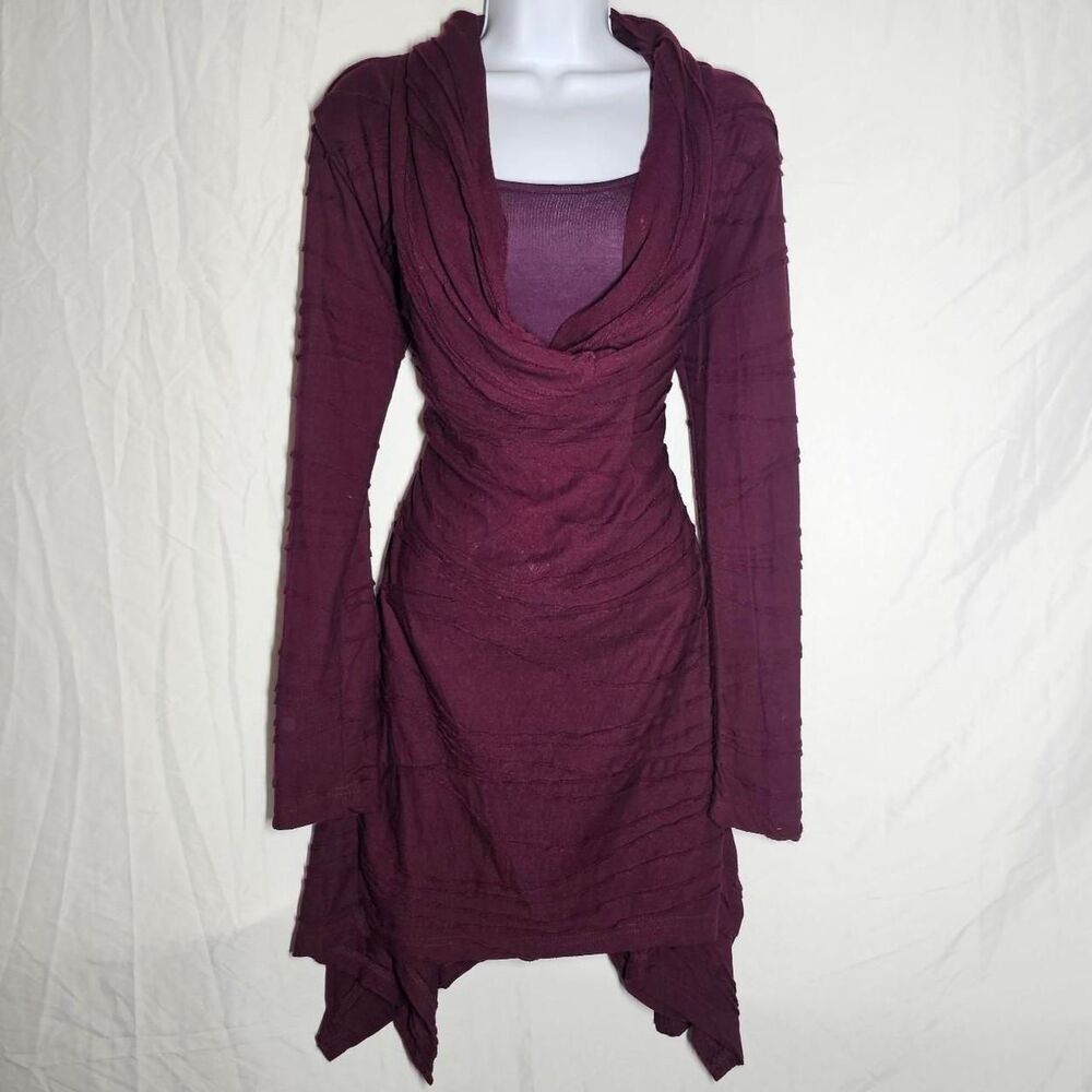 Burgundy 90s 2000s cowl neck assymetrical sweater top